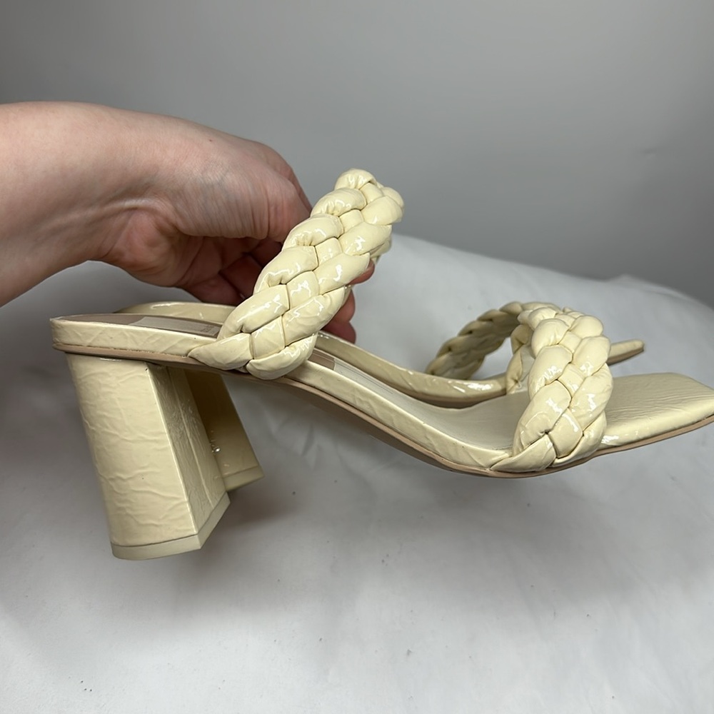 Dolce Vita | Women’s 9 Cream Patent‎ Braided Block Heel Sandals Slides - Picture 4 of 7